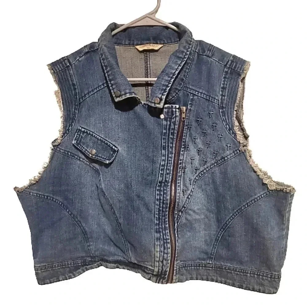 NWOT Highway Jeans Sleeveless Dark Wash Blue Denim Jacket Size 3X